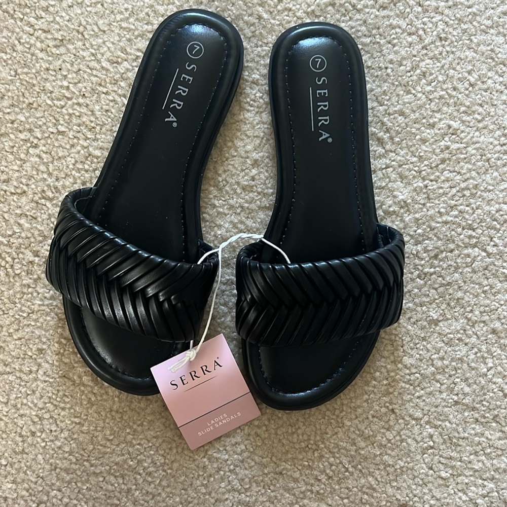 Serra Ladies Black Slide Sandals - Size 7